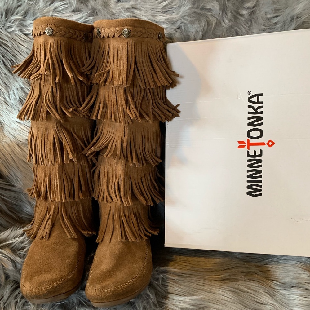 Brown Minnetonka moccasin boots
